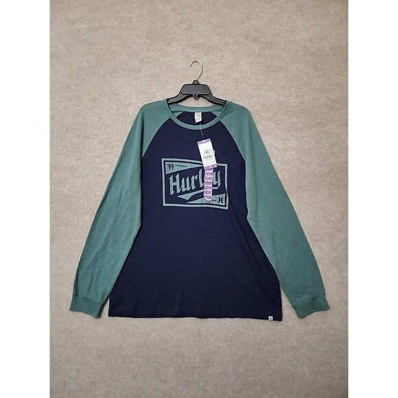 Hurley Logo Graphic Tee Shirt Mens XXL Green Blue Waffle Knit Thermal NEW - Picture 4 of 11